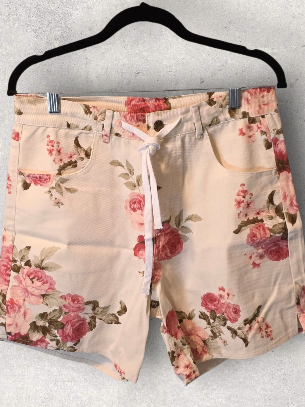 Olivaceous Cream Floral High-Waist Drawstring Shorts